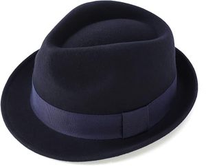 Classic Navy Wool Fedora Hat with Ribbon Band Unisex Adjustable Wide Brim Formal Style for Adults Four Seasons Casual Wear - Product Image 3