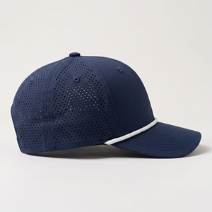 Breathable Perforated Laser Cut Baseball Cap Adjustable Curved Brim 5 Panel Sports Hat Custom Logo With <b>Rope</b> Navy Polyester Hat - Product Image 4