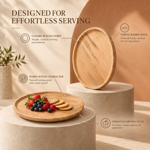 Ensemble de 11 assiettes de service polyvalentes en bois de manguier de 9 pouces, à rebord surélevé, grain naturel, durables et classiques |   Plateau en bois pour fruits et apéritifs - Product Image 2