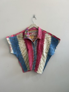 Vintage Indian Handmade Open Front Boho Lightweight Autumn Woven Short Cotton <b>Kantha</b> <b>Jacket</b> - Product Image 3