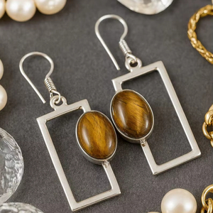 Pendientes de Ojo de Tigre Natural, Plata de Ley 925, Pendientes Colgantes Delicados, Joyería de Piedras Preciosas Hecha a Mano, Regalo de Navidad - Product Image 1