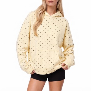 Sweat-shirt à capuche surdimensionné à pois pour femmes avec poches, coupe classique, vêtements d'automne, sweat-shirt en coton tricoté pour femmes - Product Image 1