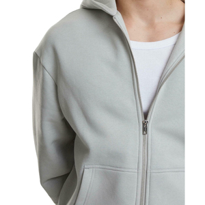 Sweat-shirts à capuche zippés gris clair épais pour hommes, coupe oversize, unis, personnalisables, avec poche avant, style décontracté - Product Image 5