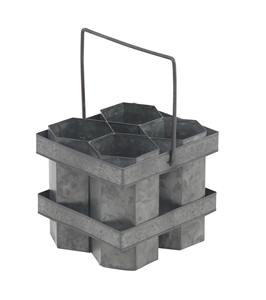 Porte-bouteilles décoratif en acier galvanisé avec poignée de transport robuste en métal, style farmhouse chic, hexagonal, pour 4 bouteilles - Product Image 4