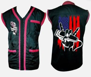 Gilet de barbier pour homme sans manches, col en V, vêtement de travail avec motif, bordure contrastée, design imprimé, coupe classique - Product Image 1