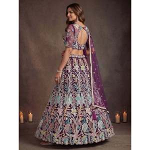 Women's Sequin <b>Net</b> Reception Lehenga Choli Set with Dupatta - Product Image 4