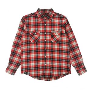 Chemises de travail à carreaux 100 % coton à bords bruts, double poche poitrine, boutons-pression, style streetwear automne, écologiques, directement de l'usine - Product Image 1