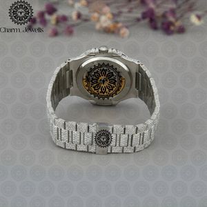 Reloj de Lujo para Hombre Charm Jewells, Caja de Acero Inoxidable de 40 mm, Detalles de Diamantes, Movimiento Mecánico Analógico, Fecha Automática, Botón de Presión - Product Image 2