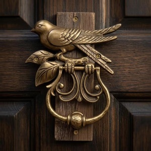 Battant de porte en fonte motif oiseau, design Art Déco, étanche, écologique, décoration extérieure pour entrée, accent durable pour la maison, auto-adhésif - Product Image 1