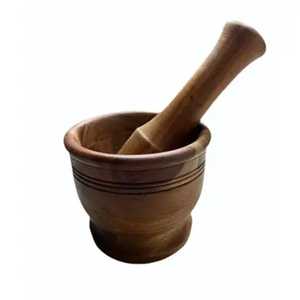 Skies Trader Horizontal Line Detail Wood Mortar and Pestle Set Manual Spice <b>Herb</b> <b>Grinder</b> Garlic Crusher Kitchen Grinding Bowl - Product Image 1