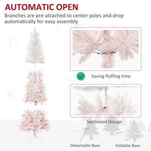 Albero di Natale Artificiale Alto 6 Piedi Non Illuminato con Realistiche Rami di Abete Rosa e Bianco e Base in Acciaio - Product Image 3