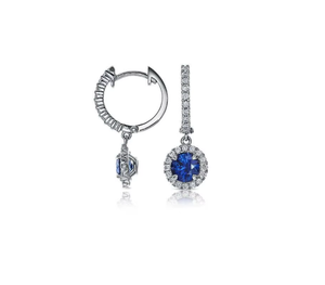 14K <b>Gold</b> Blue Sapphire Halo Diamond (Natural) <b>Dangle</b> <b>Earrings</b> For Party Wear Daily Fashion Use and Gift Purpose - Product Image 2
