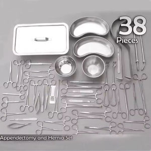 Kit de 38 pièces en acier inoxydable réutilisable et stérilisable, certifié CE, pour appendicectomie et hernie, instruments généraux à alimentation manuelle - Product Image 1