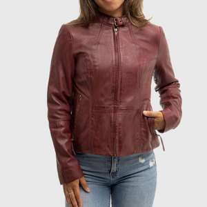 Chaqueta de Cuero de Oveja Corta para Mujer, Estilo Casual de Invierno, Manga Larga, Color Sólido, Venta al Por Mayor OEM - Product Image 3