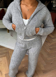 เสื้อฮู้ดขนแพะโมแฮร์ OEM ผู้ผลิตเสื้อคาร์ดิแกนแบบกำหนดเอง ขายส่งเสื้อฮู้ดขนแพะโมแฮร์ผู้ชาย เสื้อกันหนาวแบบมีซิป เสื้อฮู้ดถักทรงโอเวอร์ไซส์ - Product Image 4