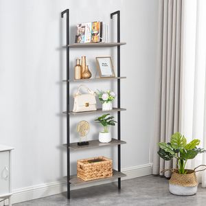 Libreria industriale moderna a 5 ripiani in legno con struttura in metallo grigio Collezione YJ - Product Image 2