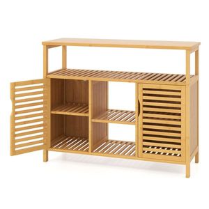 Mobile da Bagno in Bambù Naturale Estetico con 2 Spazi Chiusi, 1 Ripiano Aperto, Distanza Interna tra i Ripiani di 9 Pollici - Product Image 6