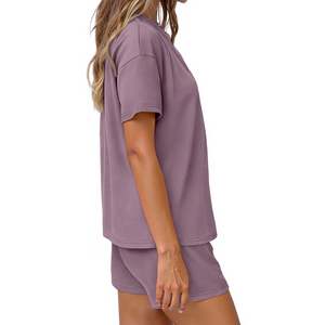 Conjunto Casual de Verano para Mujer, 2 Piezas, Camiseta y Pantalones Cortos, Algodón Suave, Conjunto Combinado, Venta al Por Mayor, OEM, Transpirable, Ecológico - Product Image 3