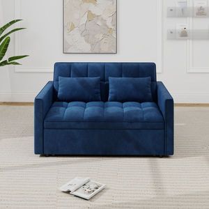 Divano Letto Convertibile in Corduroy con 2 Cuscini Morbidi, Tasca Laterale e Funzioni Pieghevoli ed Estensibili - Product Image 1