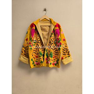 เสื้อแจ็คเก็ตผ้าฝ้ายถักลายดอกไม้ปักมือสีเหลือง แขนยาวเต็มตัว สำหรับฤดูหนาว ฤดูใบไม้ร่วง ฤดูใบไม้ผลิ สำหรับผู้หญิง - Product Image 2