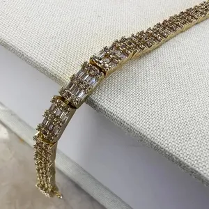 Tishya Diamond Luxury Baguette Cut Moissanite Tennis <b>Bracelet</b> 925 Sterling <b>Silver</b> Gold Plated Women Wedding Party Fine Jewelry - Product Image 2