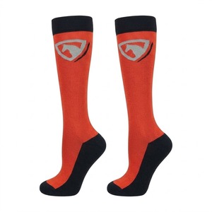 Chaussettes d'équitation montantes rouges personnalisées pour femmes, avec bout et talon noirs, respirantes, séchage rapide, légères et confortables - Product Image 1