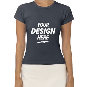 Camiseta Corta Personalizada para Mujer, Color Gris Carbón, con Gráfico Personalizado en la Parte Delantera, Corte Ajustado, Algodón, Manga Corta - Product Image 1