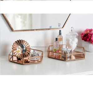 Plateau de rangement de bijoux, minimaliste, nordique, décoration de la maison, bijoux, miroir, décor, métal, or, verre, plateau de service, vente en gros - Product Image 3