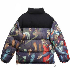 Veste matelassée noire pour homme, col montant, fermeture éclair, coupe-vent, manteau d'hiver, style streetwear avec impression photo - Product Image 6