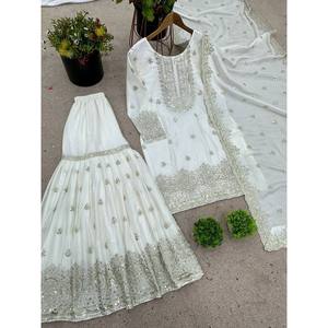 Ensemble haut-pantalon palazzo et dupatta Shree Hari Fashion-SR pour femme, manches longues, broderie et sequins sur tissu en mousseline - Product Image 5