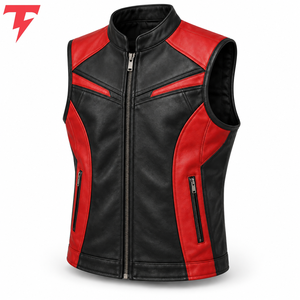 <b>Men's</b> Winter Casual <b>Leather</b> <b>Vest</b> Premium <b>Leather</b> Outerwear Triple Breasted Snap Button Closure Canvas Windproof - Product Image 4