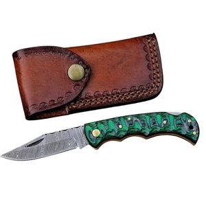 Professional Folding Knives with Patterned <b>Steel</b> Blade Comfortable Handle and Leather Sheath for <b>Outdoor</b> Camping Hunting - Product Image 1