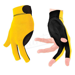 Gant de billard demi-doigt avec patch jaune et noir sur la paume pour droitier, usage sportif unisexe toutes saisons - Product Image 3
