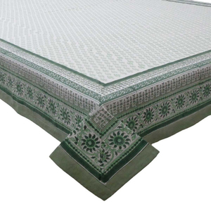 Neem Hunter Green Hand Block Printed Cotton <b>Tablecloth</b> 180x270cm Handmade Designer Premium Dining Table Home Decor Gift - Product Image 1