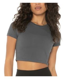 Custom Wholesale Women Fitted Crop T Shirt Short Sleeve Crew Neck <b>Stretch</b> Casual Top Slim Fit Yoga Gym Fitness Activewear Tee - Product Image 1