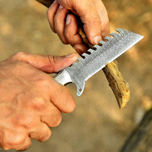 Couteau de boucher artisanal en acier Damas, couteau de chasse et de camping à lame fixe avec étui en cuir – Style cowboy personnalisé - Product Image 3