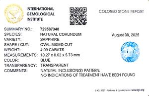 พลอยไพลินสีน้ำเงินธรรมชาติทรงรี 4.09 กะรัต จากศรีลังกา สำหรับทำเครื่องประดับและแหวน รหัสสินค้า BOSN-08 - Product Image 6