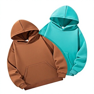 Brown and Turquoise Hooded Sweatshirts for Children Casual Autumn Wear Knitted Long Sleeve Pullover Unlined Style - Product Image 1
