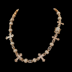 Collar con Cruz de Moissanita Chapado en Oro Rosa de 18K, Cadena con Cuentas, Joyería Cristiana Moderna Unisex, Precio al por Mayor - Product Image 2