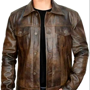 Blouson en cuir pour homme, design personnalisé, fermeture sécurisée, poches poitrine, respirant, pour usage extérieur, vente en gros - Product Image 1