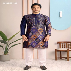 Vêtements de cérémonie en soie haut de gamme avec motifs tissés d'éléphants et de fleurs, et ensemble kurta et pyjama pour homme à manches longues – Vente en gros - Product Image 1