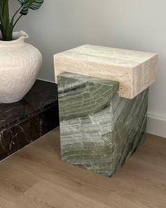 Table de Chevet Moderne en Pierre Naturelle, Marbre de Luxe, Travertin Vert, Faite à la Main, Écologique, pour Salon, Anniversaire - Product Image 2