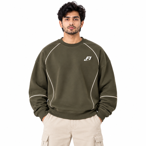 Sweat-shirt à col rond pour homme, avec passepoil contrastant incurvé, coupe décontractée, pull à manches longues, en molleton de coton décontracté, fourniture en marque blanche - Product Image 2