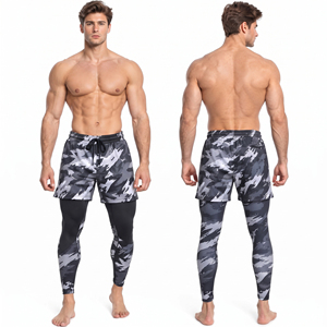Leggings de Compresión 2 en 1 para Hombre al por Mayor, Pantalones Cortos Deportivos con Cordón en la Cintura, Ropa de Yoga, Leggings de Poliéster para Hombre, Leggings 2 en 1 - Product Image 1