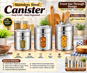Stainless Steel Organiser Jar <b>Set</b> with Window Food & Pantry Storage <b>Canister</b> Front See Through - Product Image 3