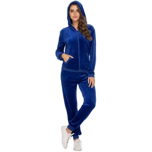 Wholesale Women's <b>Velour</b> <b>Tracksuit</b> Set 2 Piece Hooded Jogger Pants Lounge Sportswear Custom Logo Soft Casual Athletic Suit - Product Image 4
