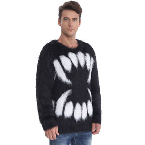 Custom LOGO Mohair Sweater Men Long Sleeve Crew Neck <b>Pullover</b> Knitwear Winter Fuzzy Knitted <b>Jumper</b> Custom Mohair Sweater Men - Product Image 2