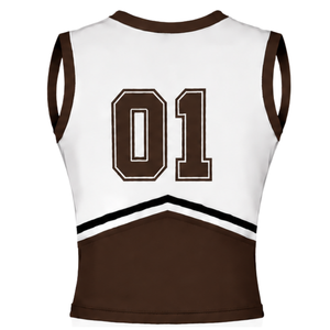 Haut d'uniforme de cheerleading marron sans manches, col en V, tenue de sport athlétique pour compétition de danse en équipe - Product Image 2