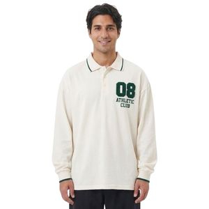 Chemises polo à manches longues en coton pour hommes, imprimées, décontractées, coupe ample, design graphique, col en jersey de coton - Product Image 1