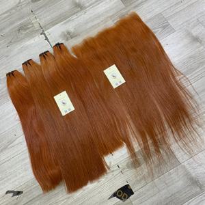 Extensions de cheveux humains vietnamiens bruts naturels lisses couleur cuivre-orange, double trame, tissées à la machine, vente en gros directe usine - Product Image 5